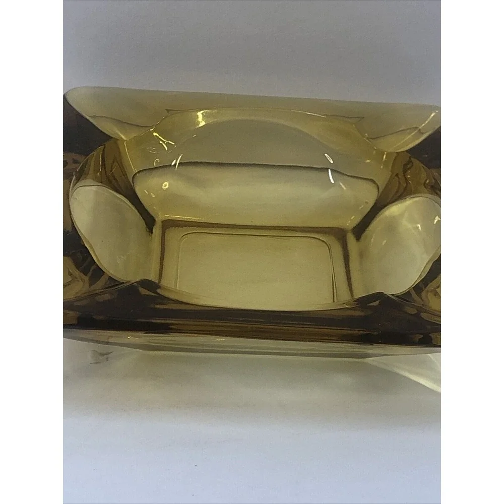 Ashtray Glass‎ Cigar Cigarette Anchor Hocking Amber Yellow 4 Slot 4.75